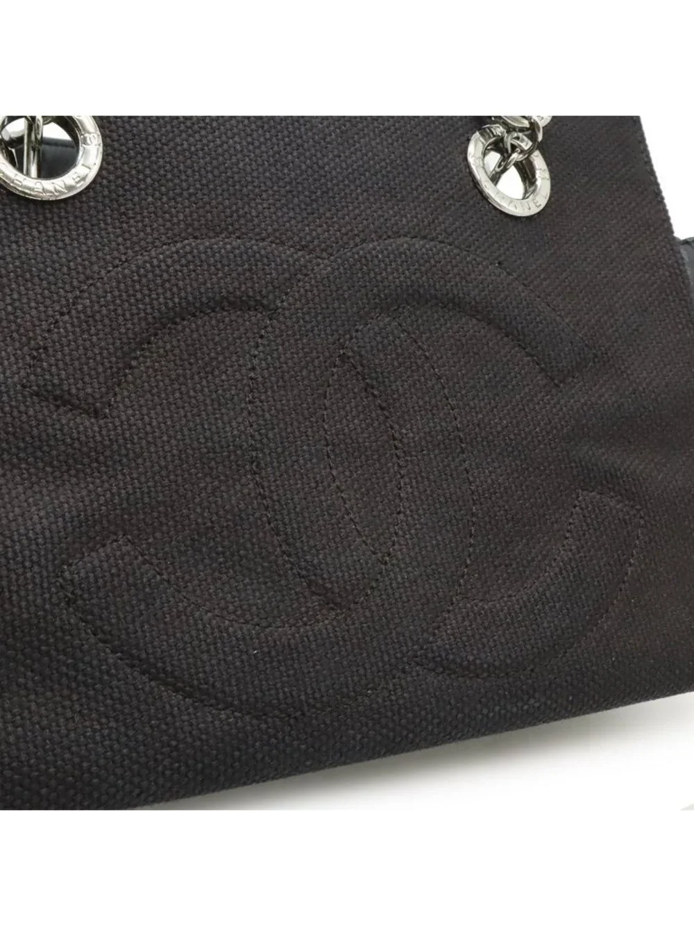 Chanel Choco Bar Chain Tote Quilted Net Canvas Leather Black - Picture 9 of 9